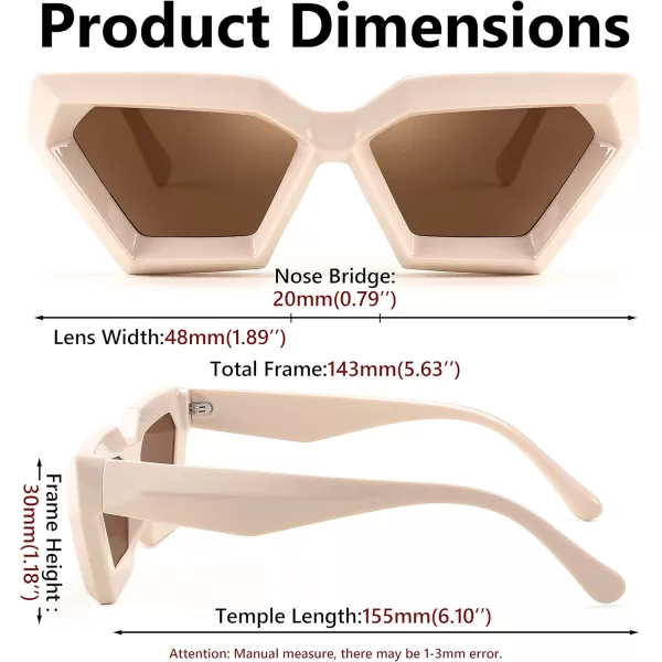 FEISEDY Women Sunglasses Cateye Square Vintage Glasses for Men Thick Frame Polygon Sunnies B4079Beige FrameTea Lens