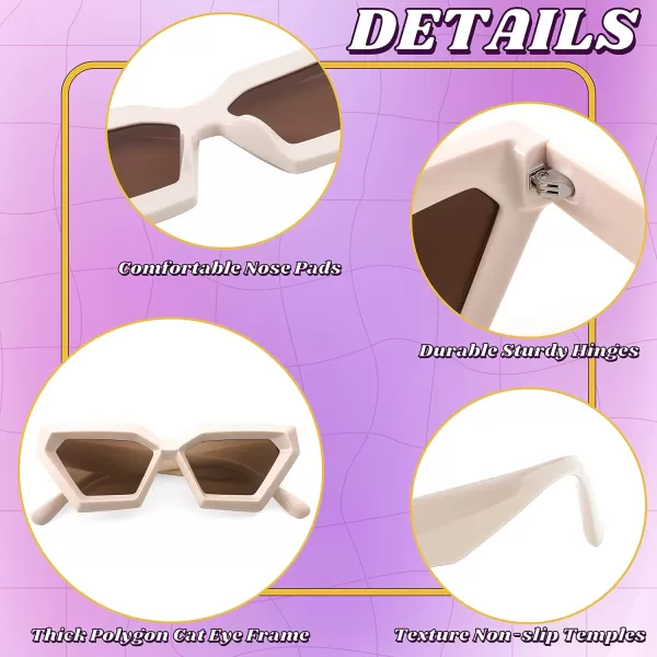 FEISEDY Women Sunglasses Cateye Square Vintage Glasses for Men Thick Frame Polygon Sunnies B4079Beige FrameTea Lens