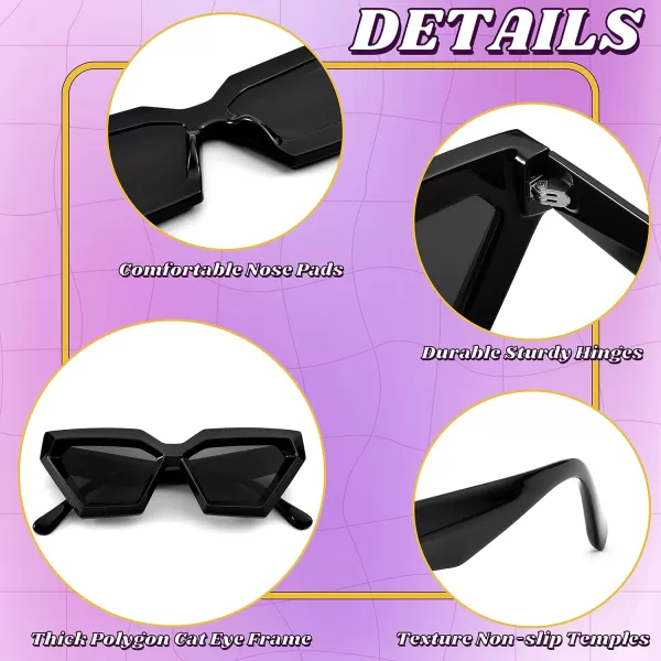 FEISEDY Women Sunglasses Cateye Square Vintage Glasses for Men Thick Frame Polygon Sunnies B4079Black FrameGrey Lens