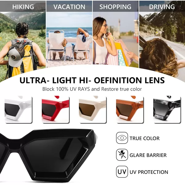 FEISEDY Women Sunglasses Cateye Square Vintage Glasses for Men Thick Frame Polygon Sunnies B4079Black FrameGrey Lens