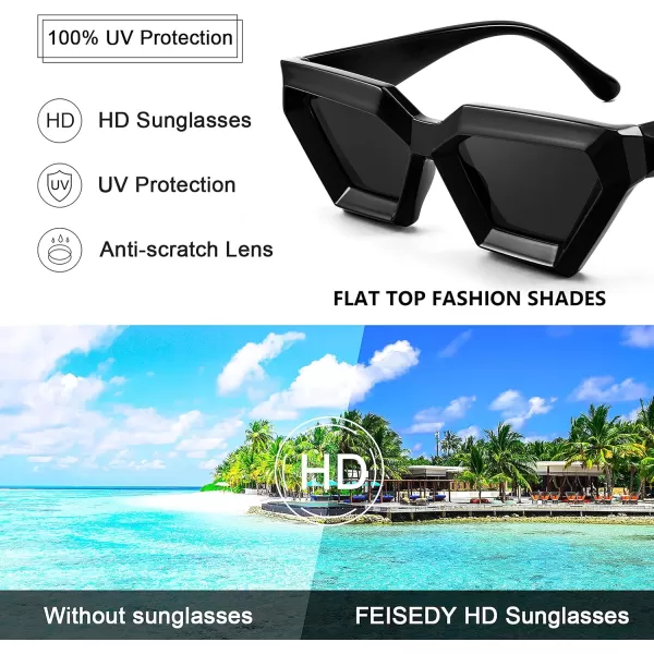 FEISEDY Women Sunglasses Cateye Square Vintage Glasses for Men Thick Frame Polygon Sunnies B4079Black FrameGrey Lens