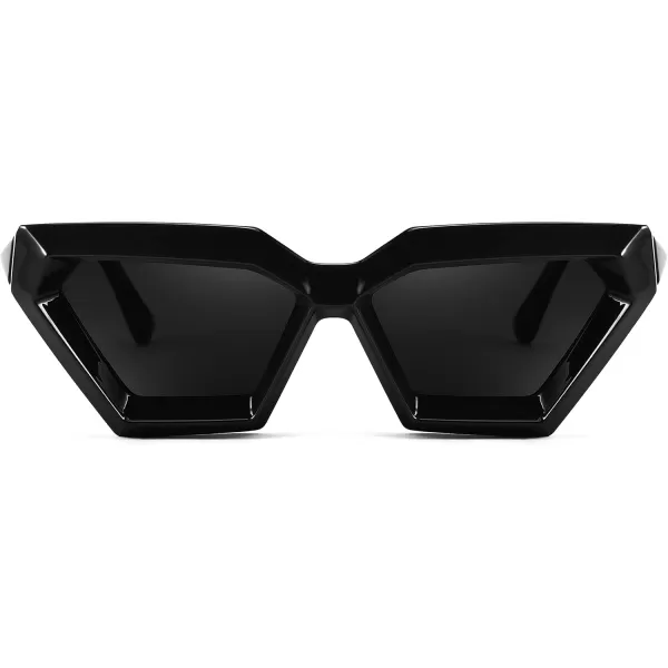 FEISEDY Women Sunglasses Cateye Square Vintage Glasses for Men Thick Frame Polygon Sunnies B4079Black FrameGrey Lens