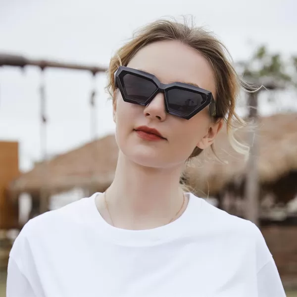 FEISEDY Women Sunglasses Cateye Square Vintage Glasses for Men Thick Frame Polygon Sunnies B4079Black FrameGrey Lens