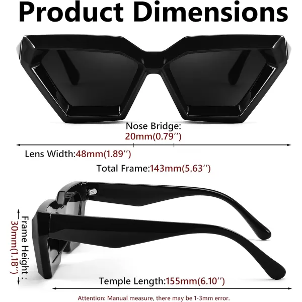 FEISEDY Women Sunglasses Cateye Square Vintage Glasses for Men Thick Frame Polygon Sunnies B4079Black FrameGrey Lens