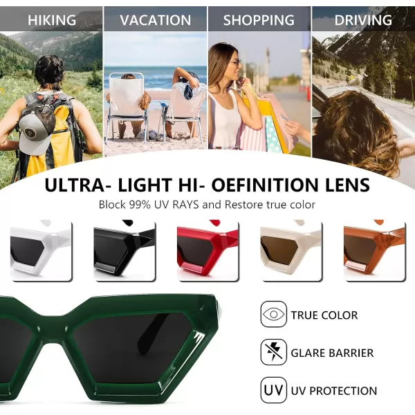 FEISEDY Women Sunglasses Cateye Square Vintage Glasses for Men Thick Frame Polygon Sunnies B4079Green