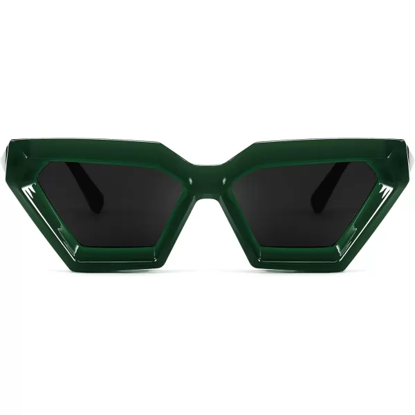 FEISEDY Women Sunglasses Cateye Square Vintage Glasses for Men Thick Frame Polygon Sunnies B4079Green