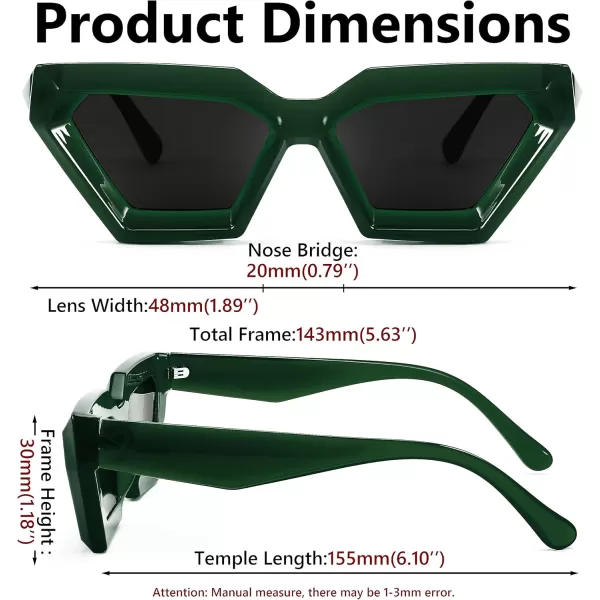 FEISEDY Women Sunglasses Cateye Square Vintage Glasses for Men Thick Frame Polygon Sunnies B4079Green