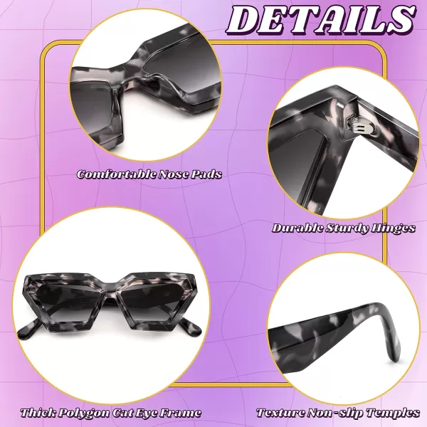 FEISEDY Women Sunglasses Cateye Square Vintage Glasses for Men Thick Frame Polygon Sunnies B4079Leopard FrameGradient Grey Lens