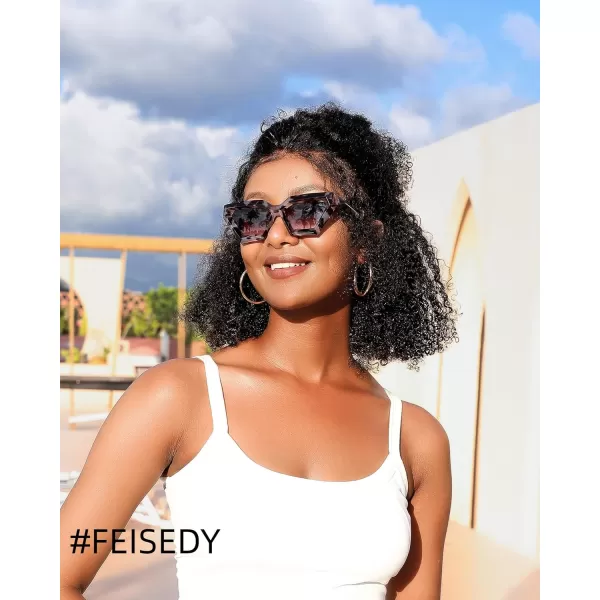 FEISEDY Women Sunglasses Cateye Square Vintage Glasses for Men Thick Frame Polygon Sunnies B4079Leopard FrameGradient Grey Lens