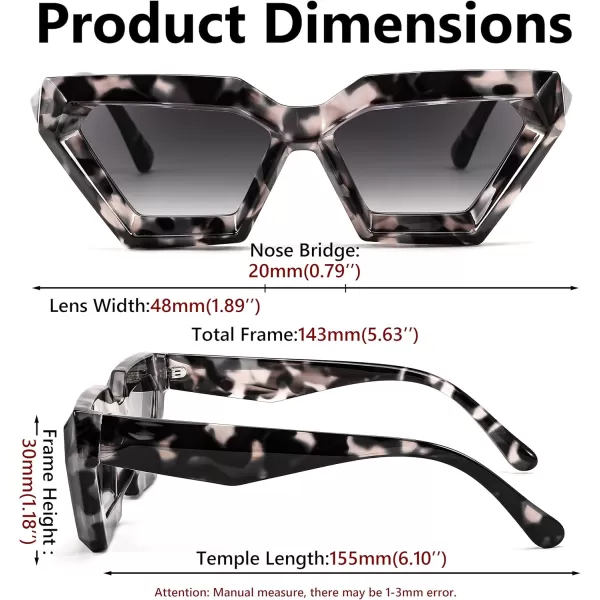 FEISEDY Women Sunglasses Cateye Square Vintage Glasses for Men Thick Frame Polygon Sunnies B4079Leopard FrameGradient Grey Lens