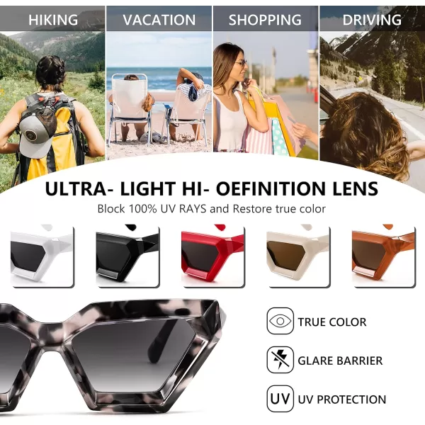 FEISEDY Women Sunglasses Cateye Square Vintage Glasses for Men Thick Frame Polygon Sunnies B4079Leopard FrameGradient Grey Lens
