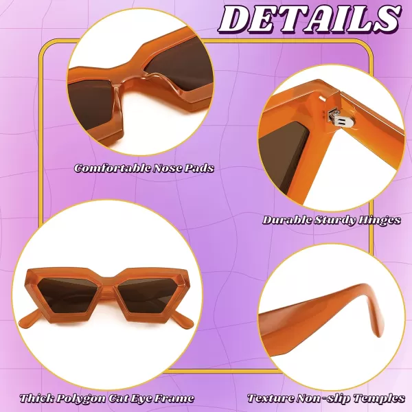 FEISEDY Women Sunglasses Cateye Square Vintage Glasses for Men Thick Frame Polygon Sunnies B4079Orange FrameTea Lens