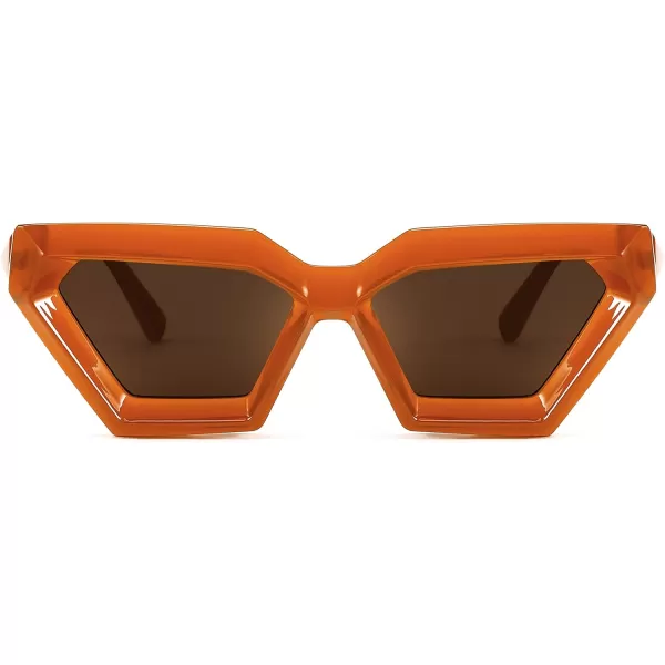 FEISEDY Women Sunglasses Cateye Square Vintage Glasses for Men Thick Frame Polygon Sunnies B4079Orange FrameTea Lens