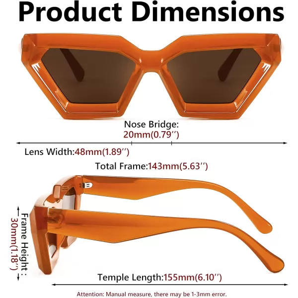 FEISEDY Women Sunglasses Cateye Square Vintage Glasses for Men Thick Frame Polygon Sunnies B4079Orange FrameTea Lens