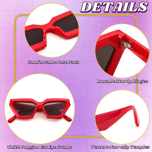 FEISEDY Women Sunglasses Cateye Square Vintage Glasses for Men Thick Frame Polygon Sunnies B4079Red FrameGrey Lens