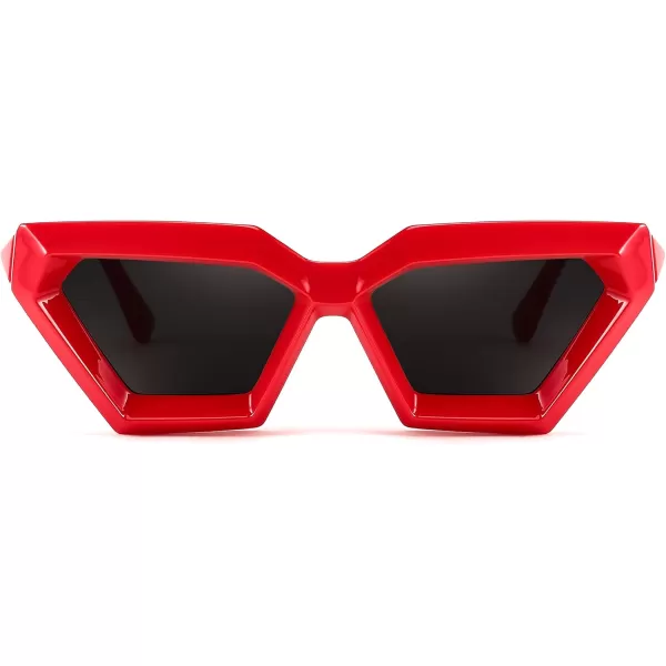 FEISEDY Women Sunglasses Cateye Square Vintage Glasses for Men Thick Frame Polygon Sunnies B4079Red FrameGrey Lens