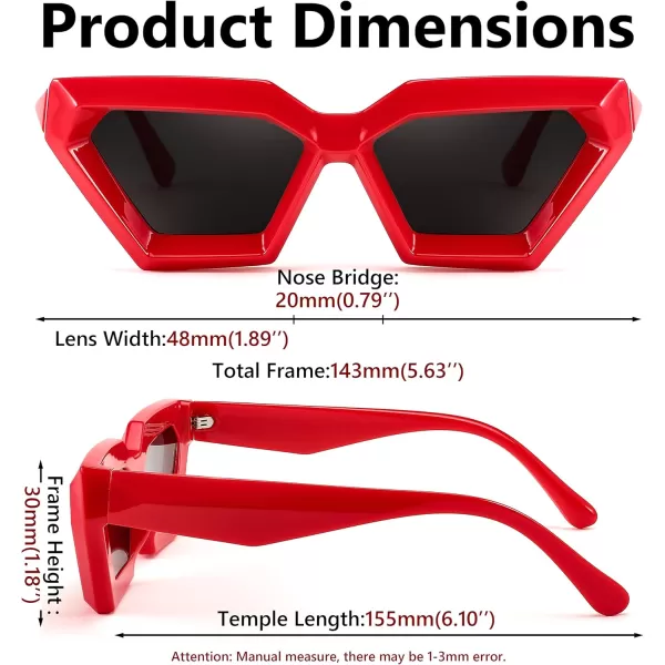 FEISEDY Women Sunglasses Cateye Square Vintage Glasses for Men Thick Frame Polygon Sunnies B4079Red FrameGrey Lens
