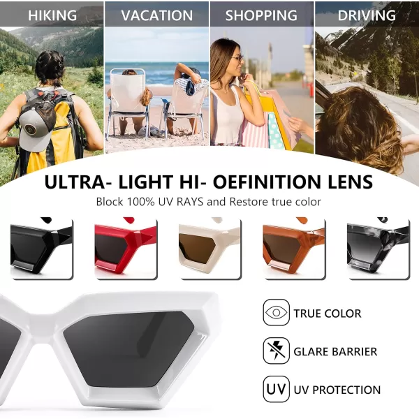 FEISEDY Women Sunglasses Cateye Square Vintage Glasses for Men Thick Frame Polygon Sunnies B4079White FrameGrey Lens