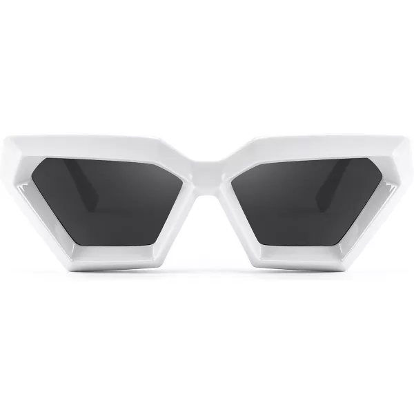 FEISEDY Women Sunglasses Cateye Square Vintage Glasses for Men Thick Frame Polygon Sunnies B4079White FrameGrey Lens