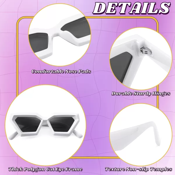 FEISEDY Women Sunglasses Cateye Square Vintage Glasses for Men Thick Frame Polygon Sunnies B4079White FrameGrey Lens