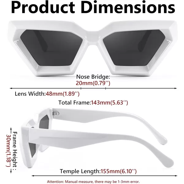 FEISEDY Women Sunglasses Cateye Square Vintage Glasses for Men Thick Frame Polygon Sunnies B4079White FrameGrey Lens