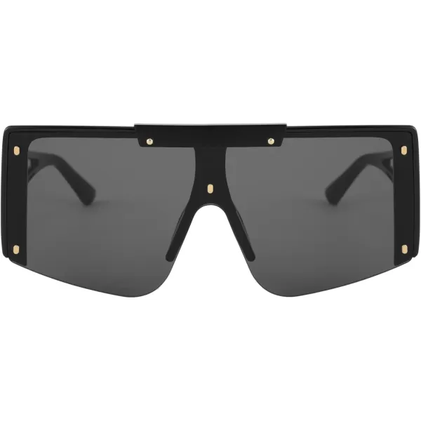 FEISEDY Women Sunglasses Oversized Square Flat Top Shield Shades for Men B4060Black Frame  Grey Lens