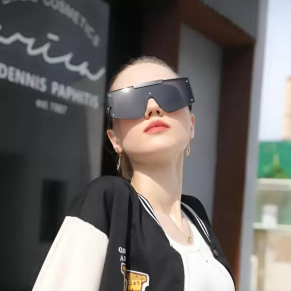 FEISEDY Women Sunglasses Oversized Square Flat Top Shield Shades for Men B4060Black Frame  Grey Lens