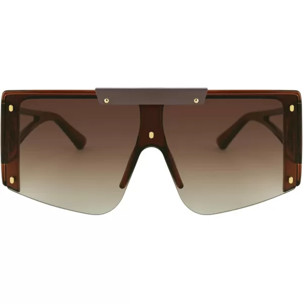 FEISEDY Women Sunglasses Oversized Square Flat Top Shield Shades for Men B4060Brown Frame  Gradual Tea Lens