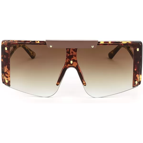 FEISEDY Women Sunglasses Oversized Square Flat Top Shield Shades for Men B4060Leopard Frame  Gradual Tea Lens