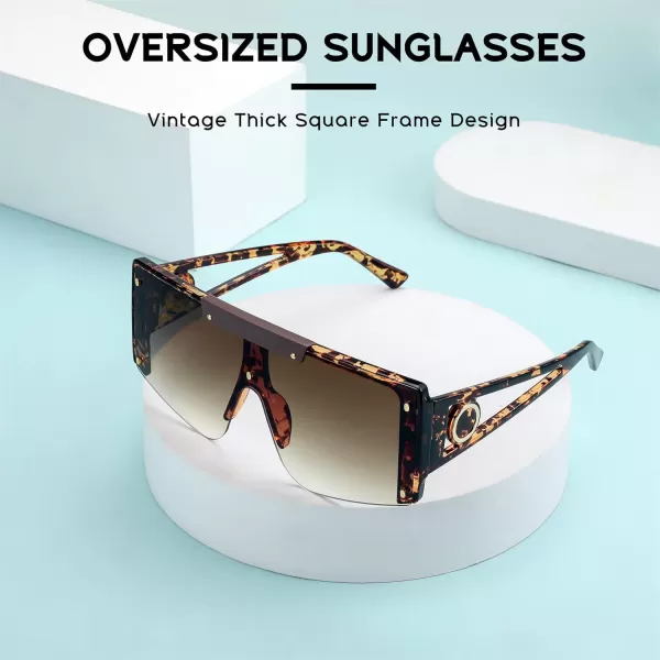 FEISEDY Women Sunglasses Oversized Square Flat Top Shield Shades for Men B4060Leopard Frame  Gradual Tea Lens
