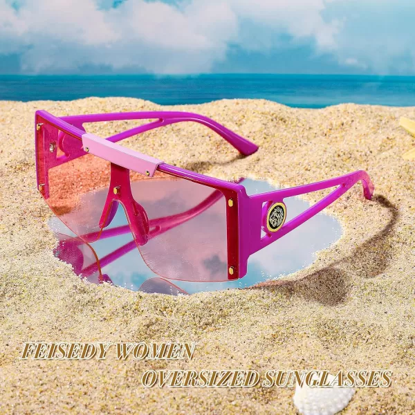 FEISEDY Women Sunglasses Oversized Square Flat Top Shield Shades for Men B4060Pink Frame  Gradual Pink Lens