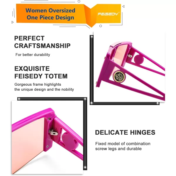 FEISEDY Women Sunglasses Oversized Square Flat Top Shield Shades for Men B4060Pink Frame  Gradual Pink Lens
