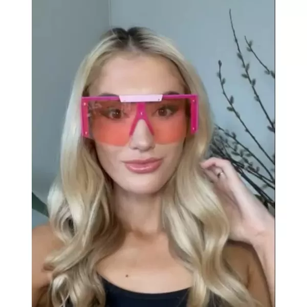 FEISEDY Women Sunglasses Oversized Square Flat Top Shield Shades for Men B4060Pink Frame  Gradual Pink Lens