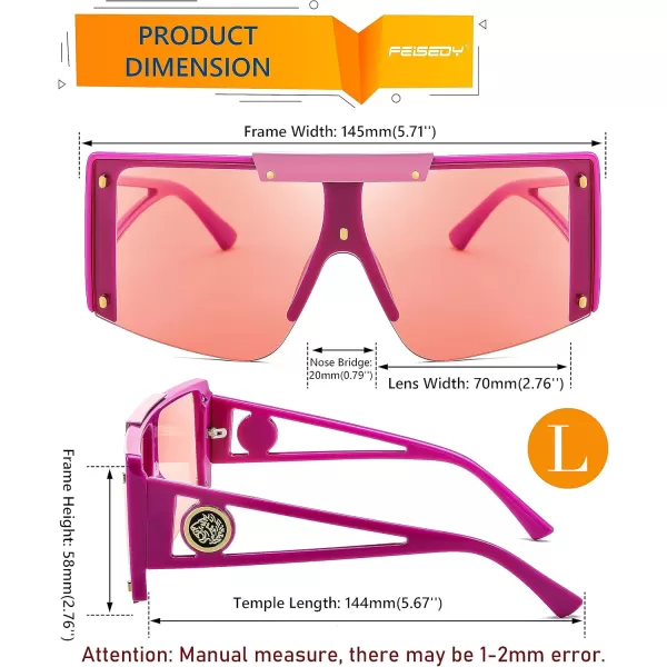 FEISEDY Women Sunglasses Oversized Square Flat Top Shield Shades for Men B4060Pink Frame  Gradual Pink Lens