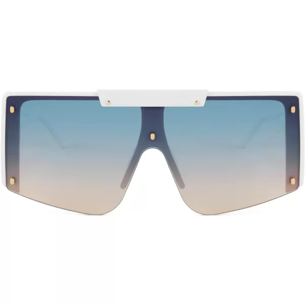 FEISEDY Women Sunglasses Oversized Square Flat Top Shield Shades for Men B4060White Frame  Blue Yellow Lens