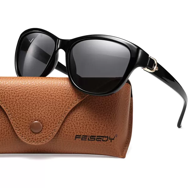 FEISEDY Women Vintage Polarized Sunglasses Lady Elegant Cateye Sun Glasses B2476Black