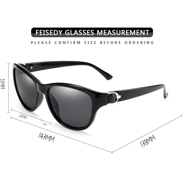 FEISEDY Women Vintage Polarized Sunglasses Lady Elegant Cateye Sun Glasses B2476Black