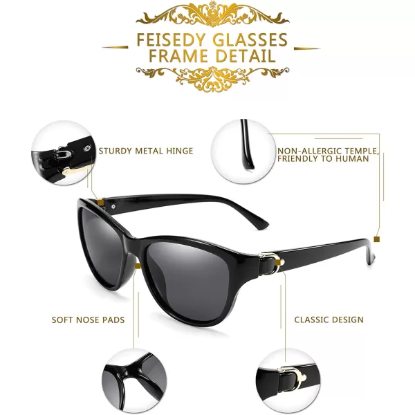 FEISEDY Women Vintage Polarized Sunglasses Lady Elegant Cateye Sun Glasses B2476Black