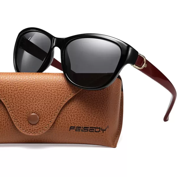 FEISEDY Women Vintage Polarized Sunglasses Lady Elegant Cateye Sun Glasses B2476Blacktea