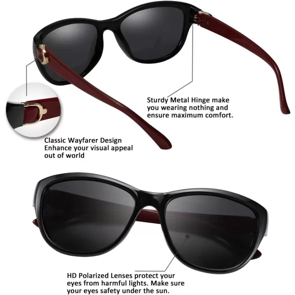FEISEDY Women Vintage Polarized Sunglasses Lady Elegant Cateye Sun Glasses B2476Blacktea