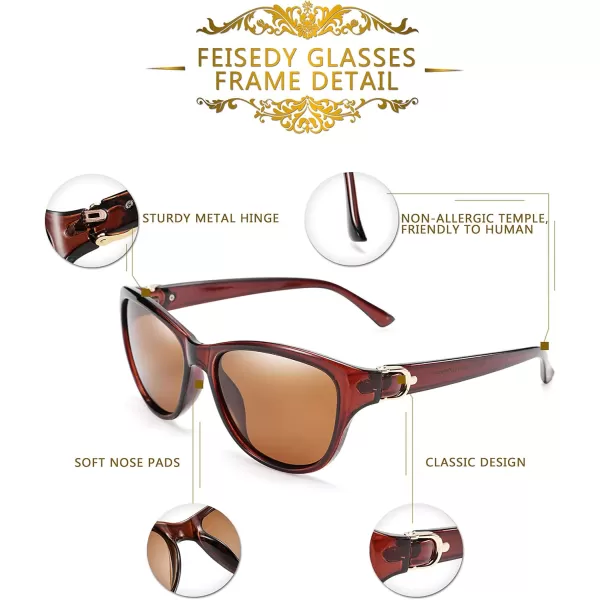 FEISEDY Women Vintage Polarized Sunglasses Lady Elegant Cateye Sun Glasses B2476Brown