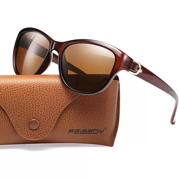 FEISEDY Women Vintage Polarized Sunglasses Lady Elegant Cateye Sun Glasses B2476Brown