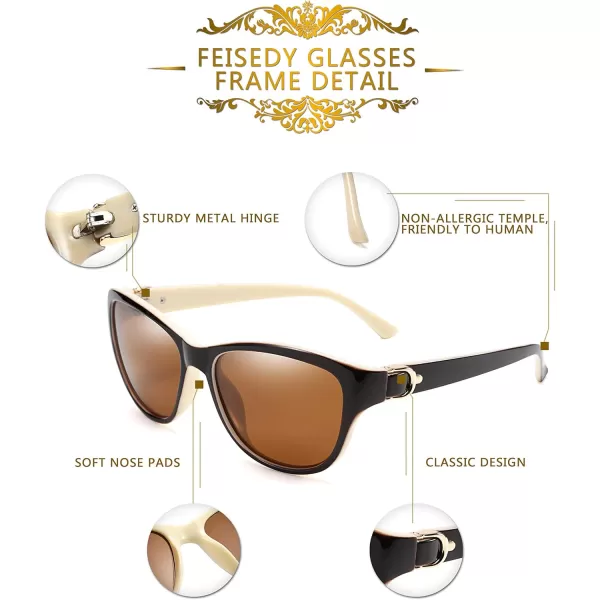 FEISEDY Women Vintage Polarized Sunglasses Lady Elegant Cateye Sun Glasses B2476Darkivory
