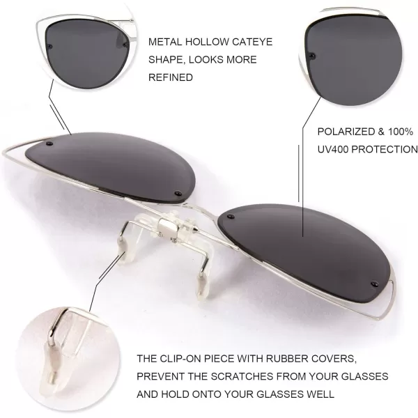 FEISEDY Womens Polarized Cat Eye Clip on Sunglasses with Flip up Function for Glasses B2670Black
