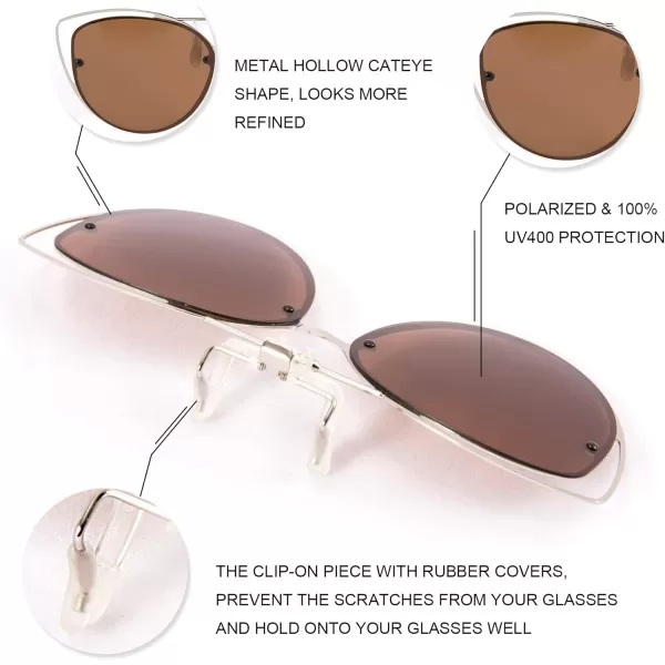 FEISEDY Womens Polarized Cat Eye Clip on Sunglasses with Flip up Function for Glasses B2670Brown