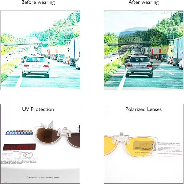 FEISEDY Womens Polarized Cat Eye Clip on Sunglasses with Flip up Function for Glasses B2670Brown