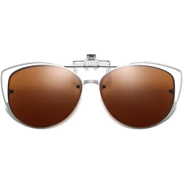 FEISEDY Womens Polarized Cat Eye Clip on Sunglasses with Flip up Function for Glasses B2670Brown