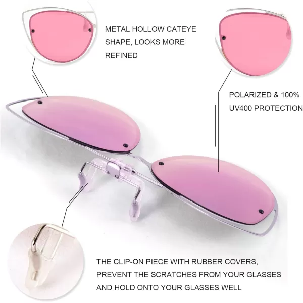 FEISEDY Womens Polarized Cat Eye Clip on Sunglasses with Flip up Function for Glasses B2670Gradient Pink