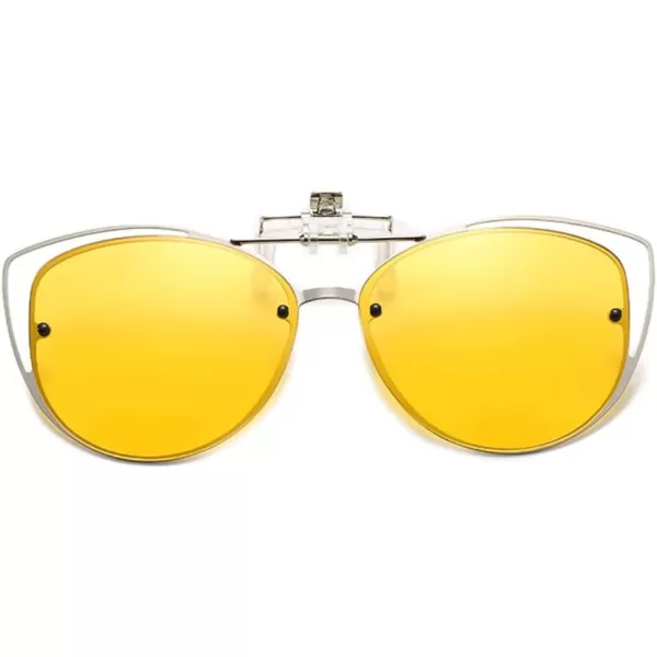 FEISEDY Womens Polarized Cat Eye Clip on Sunglasses with Flip up Function for Glasses B2670Yellow