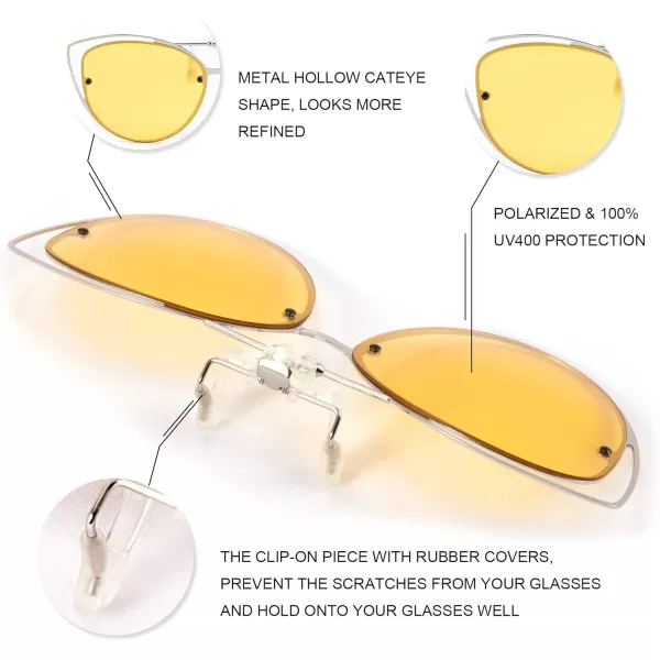 FEISEDY Womens Polarized Cat Eye Clip on Sunglasses with Flip up Function for Glasses B2670Yellow